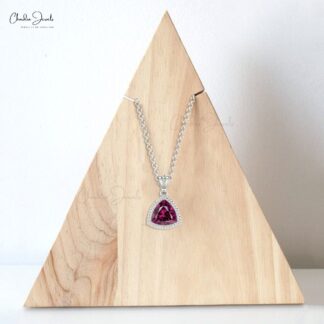 Genuine Trillion Cut Rhodolite Garnet 1Ct Solitaire Pendant 14k Solid Gold Hallmark Jewelry