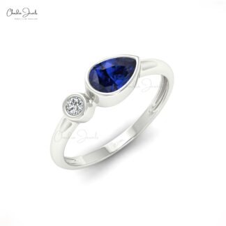 Natural Blue Sapphire 2 Stone Band In 14k Solid Gold Diamond Wedding Rings For Women