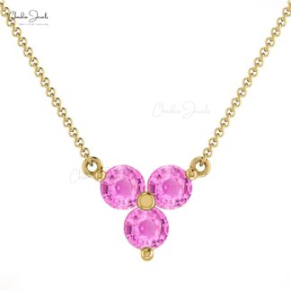 Natural Pink Sapphire Cluster Necklace With 3mm Gemstone Thin Chain 14k Gold Necklace