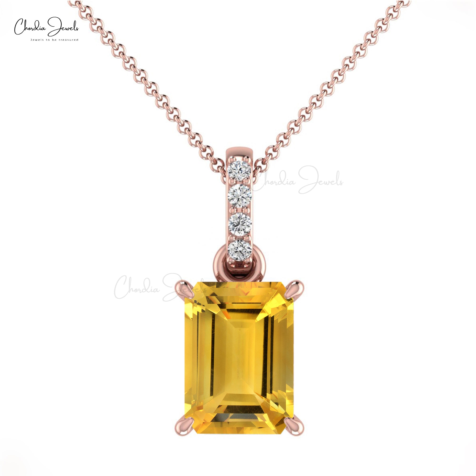 Pure 14k Gold Dangling Pendant With 7x5mm Citrine And Pave Diamond Handmade Pendants