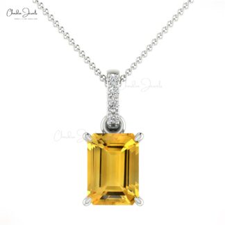 Pure 14k Gold Dangling Pendant With 7x5mm Citrine And Pave Diamond Handmade Pendants