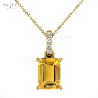 Pure 14k Gold Dangling Pendant With 7x5mm Citrine And Pave Diamond Handmade Pendants