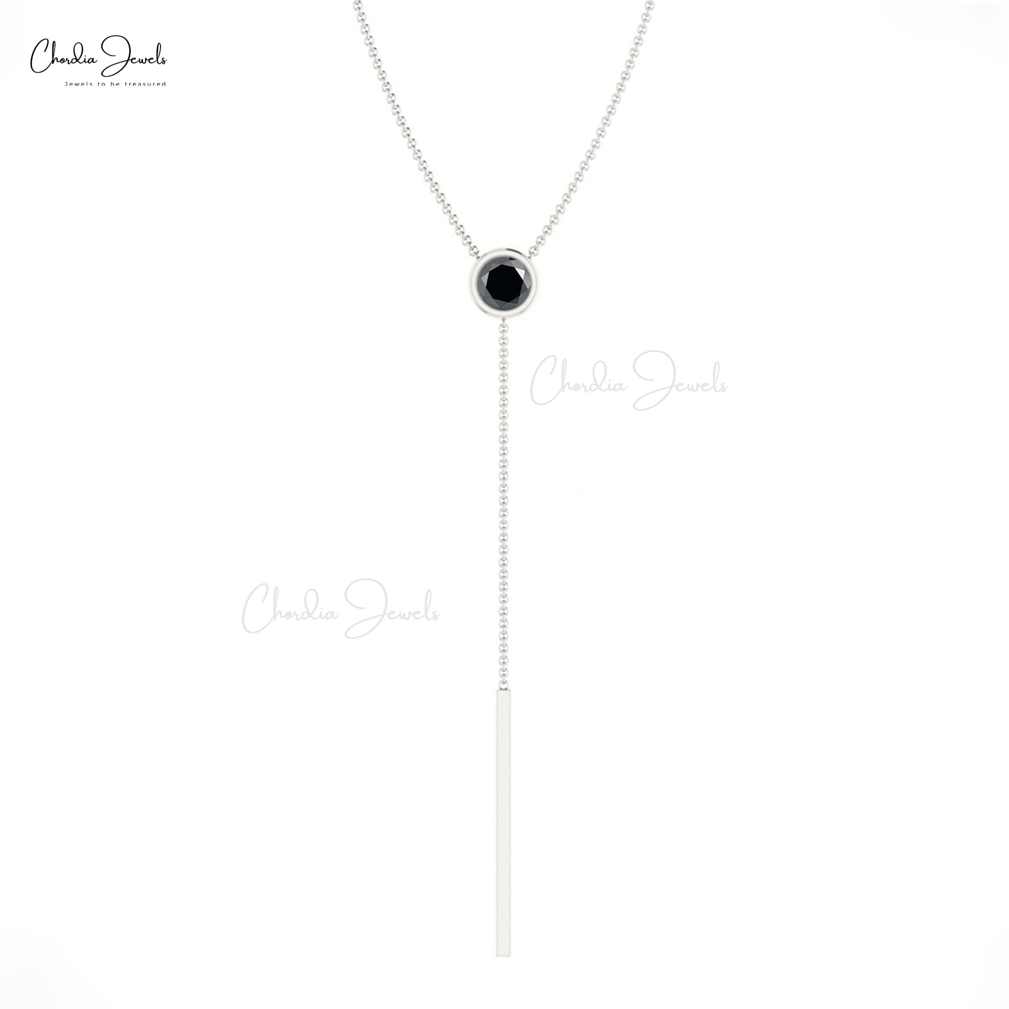 Genuine Black Diamond Y Drop Necklace In Real 14k Gold Light Weight Jewelry For Mom