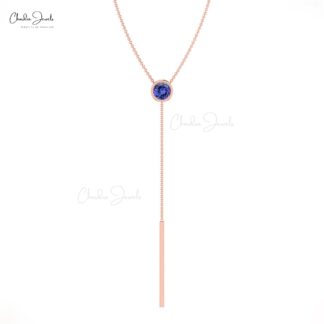Natural Tanzanite Lariat Thin Chain Necklace With 3.5mm Gemstone 14k Solid Gold Jewelry