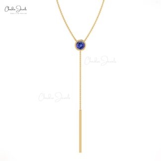 Natural Tanzanite Lariat Thin Chain Necklace With 3.5mm Gemstone 14k Solid Gold Jewelry