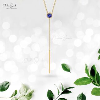 Natural Tanzanite Lariat Thin Chain Necklace With 3.5mm Gemstone 14k Solid Gold Jewelry
