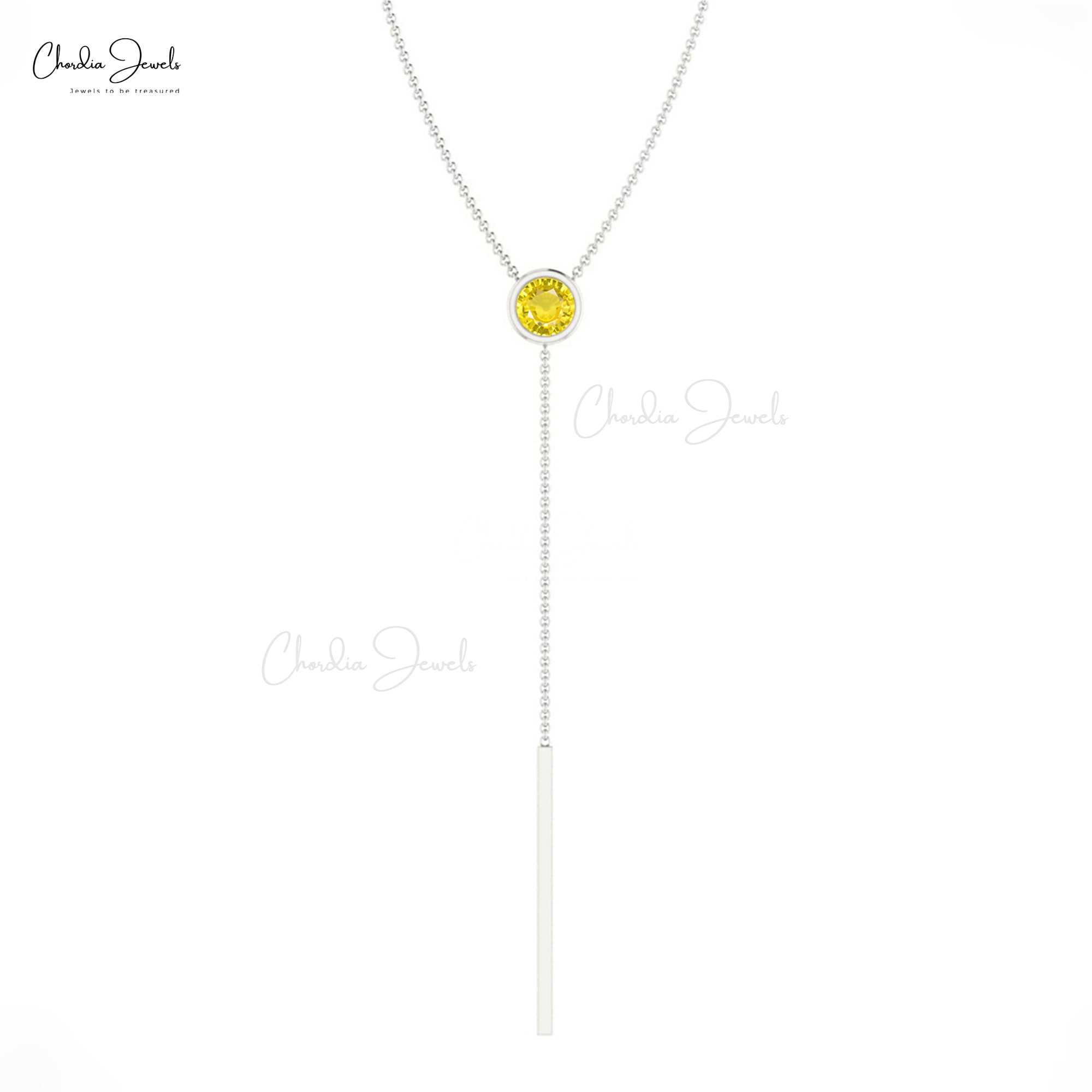 Gemstone Lariat Necklace In 14k Solid Gold Yellow Sapphire Handmade Necklace For Her