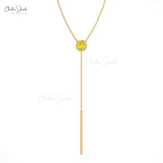 Gemstone Lariat Necklace In 14k Solid Gold Yellow Sapphire Handmade Necklace For Her