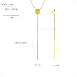 Gemstone Lariat Necklace In 14k Solid Gold Yellow Sapphire Handmade Necklace For Her
