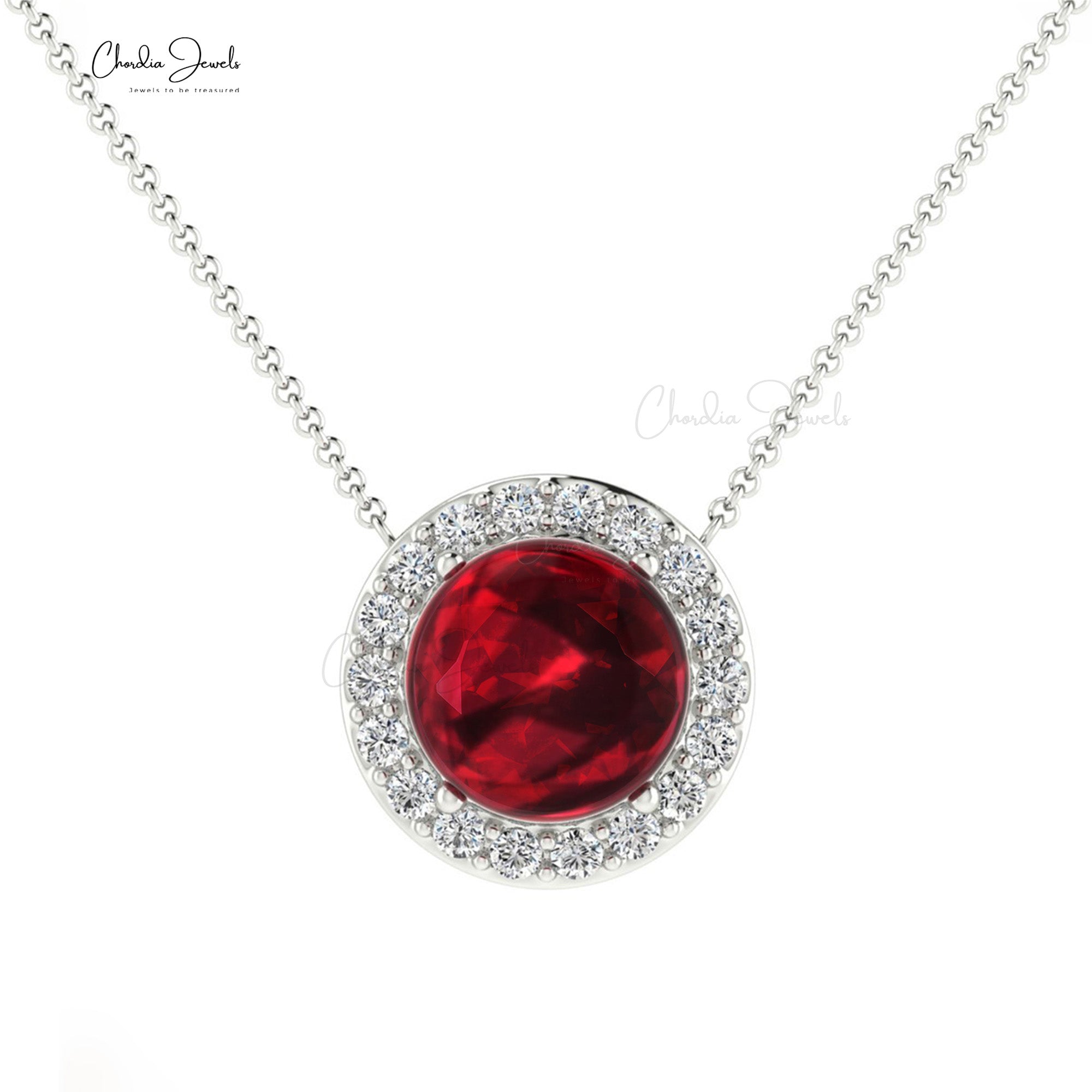 Natural Garnet Diamond Halo 14K Real Gold Minimalist Necklace