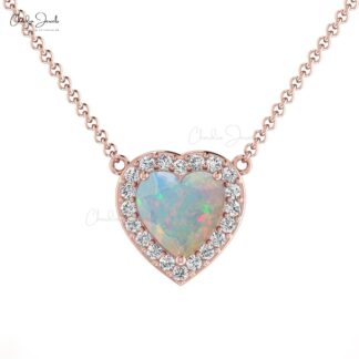Heart Shape Opal Gemstone Necklace In 14k Solid Gold