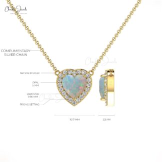 Heart Shape Opal Gemstone Necklace In 14k Solid Gold