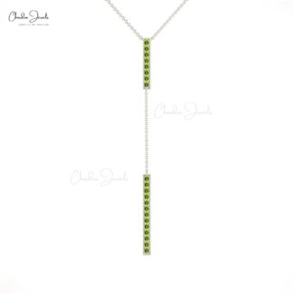Natural Peridot Gemstone Lariat Necklace In 14k Solid Gold