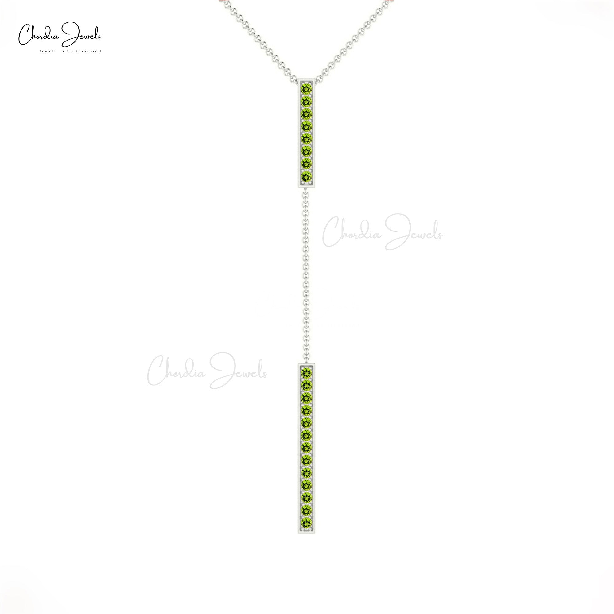 Natural Peridot Gemstone Lariat Necklace In 14k Solid Gold