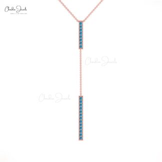 Pave Set Swiss Blue Topaz 14k Solid Gold Long Drop Chain Necklace For Wife