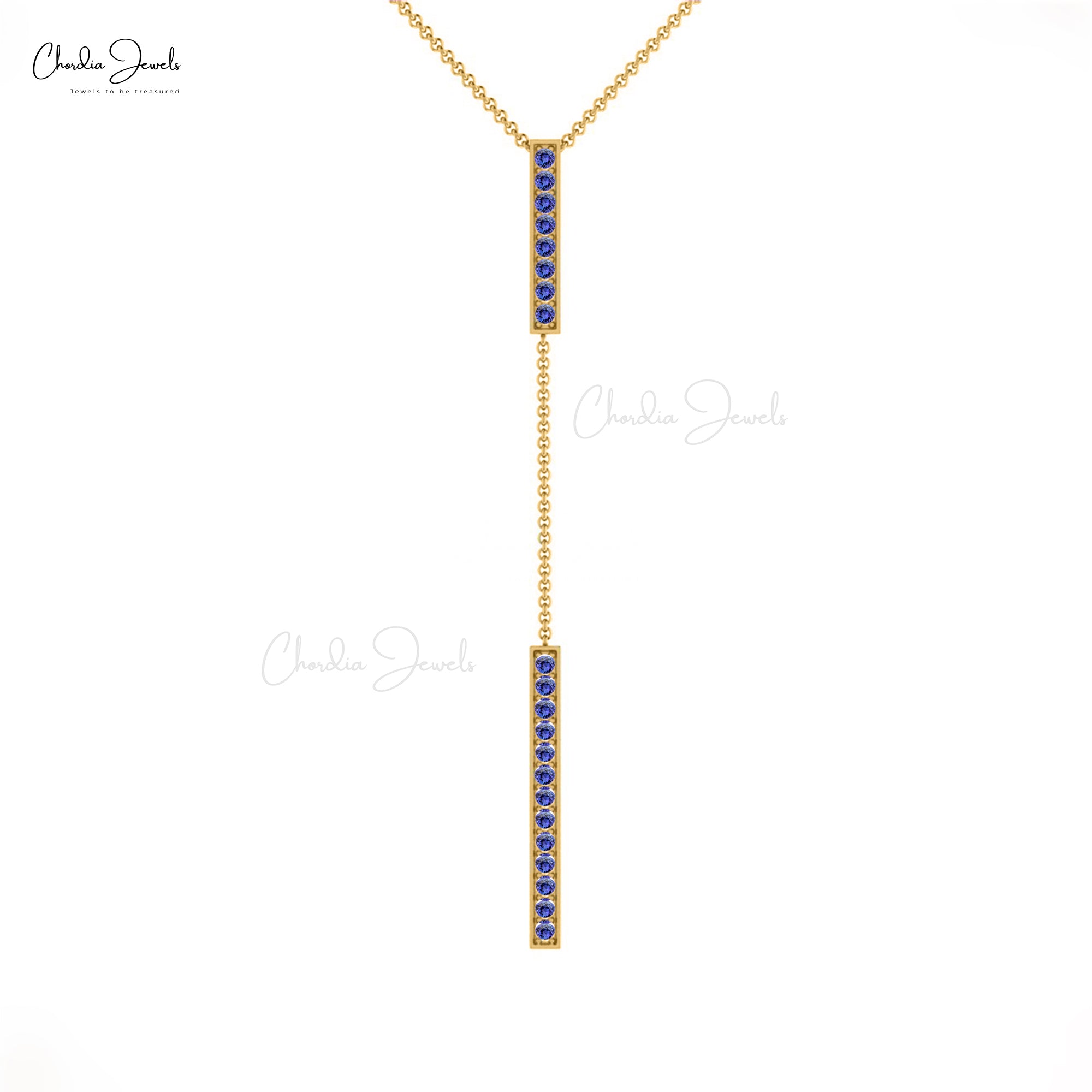 Lariat Wedding Necklace In 14k Solid Gold Tanzanite 2mm Gemstone Drop Chain Necklace