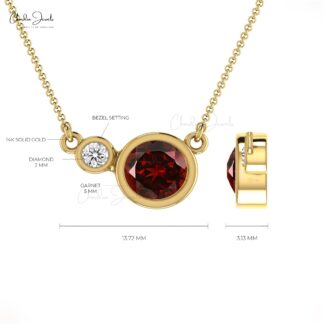 Natural 0.65CT Garnet and Diamond Dual Birthstone Necklace in 14k Solid Gold Jewelry