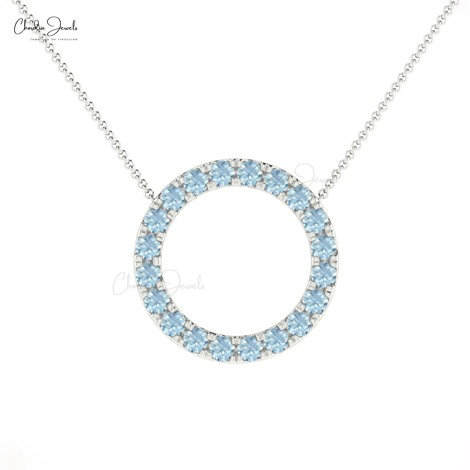 Open Circle Necklace With Round Aquamarine 14k Solid Gold Dainty Eternity Necklace For Mom