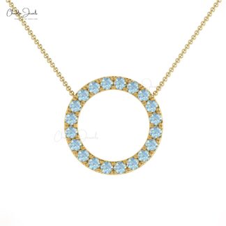 Open Circle Necklace With Round Aquamarine 14k Solid Gold Dainty Eternity Necklace For Mom