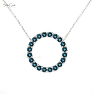 Open Circle Wedding Necklace In 14k Solid Gold London Blue Topaz 2mm Gemstone Necklaces