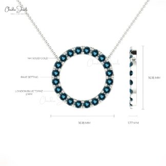 Open Circle Wedding Necklace In 14k Solid Gold London Blue Topaz 2mm Gemstone Necklaces