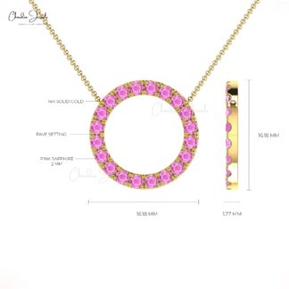 Natural Pink Sapphire Circle Necklace In 14k Solid Gold Pave Set Gemstone Karma Jewelry