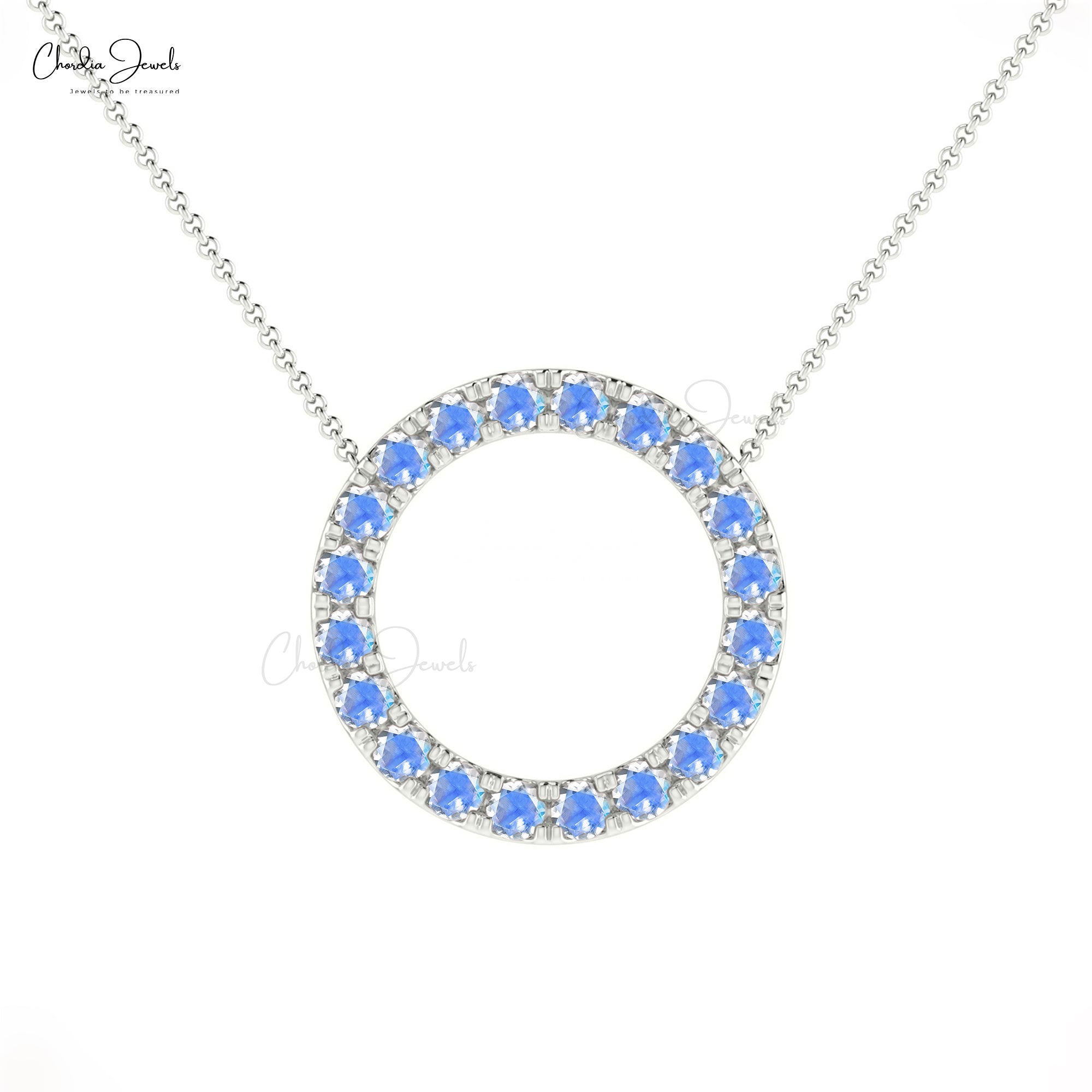 Gemstone Circle Chain Necklace With 1 Ct Rainbow Moonstone Necklaces In 14k Real Gold
