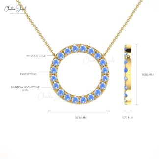 Gemstone Circle Chain Necklace With 1 Ct Rainbow Moonstone Necklaces In 14k Real Gold