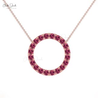 Open Circle Wedding Necklace With 1 Ct Pink Tourmaline 14k Solid Gold Thin Chain Necklaces