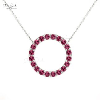 Open Circle Wedding Necklace With 1 Ct Pink Tourmaline 14k Solid Gold Thin Chain Necklaces