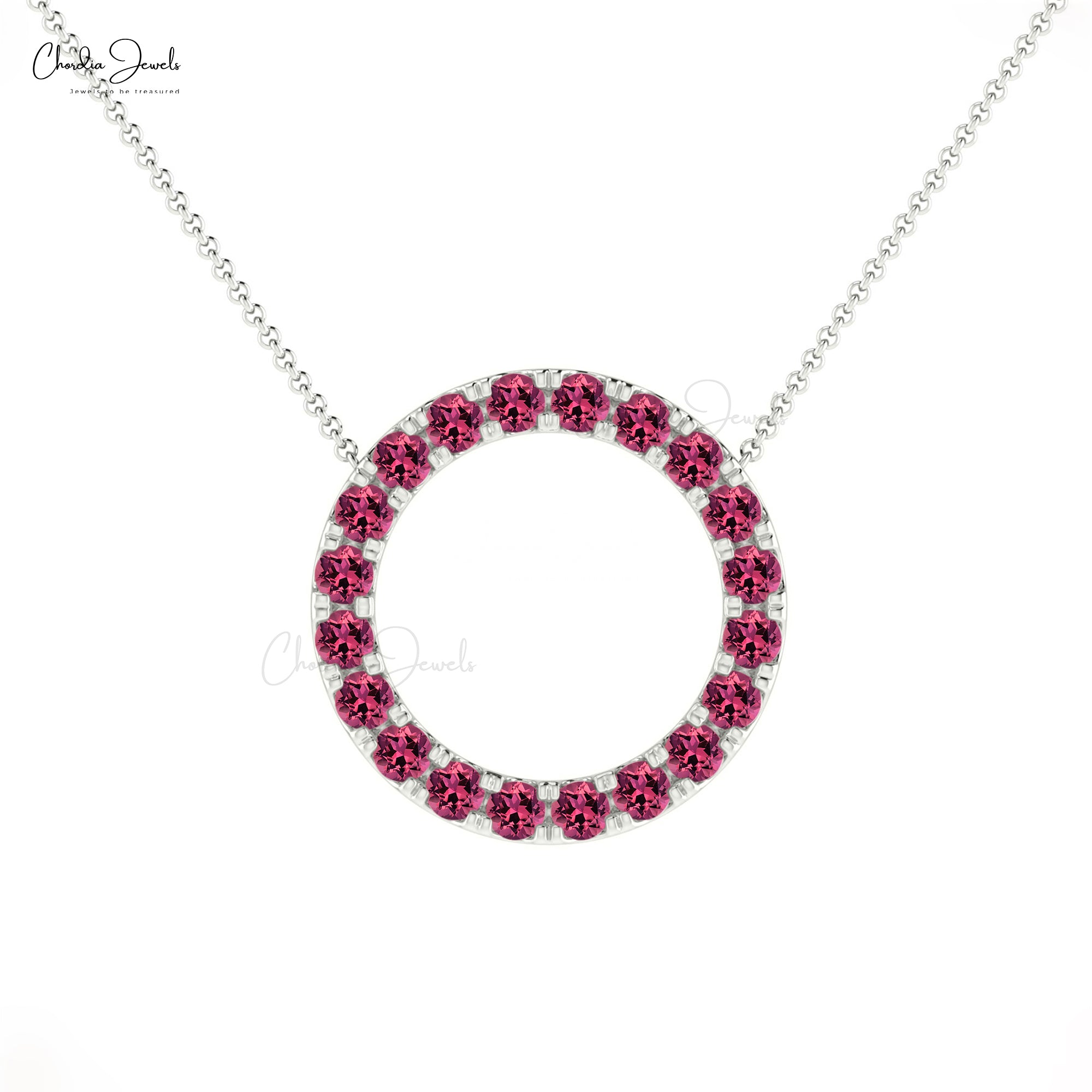 Open Circle Wedding Necklace With 1 Ct Pink Tourmaline 14k Solid Gold Thin Chain Necklaces