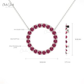 Open Circle Wedding Necklace With 1 Ct Pink Tourmaline 14k Solid Gold Thin Chain Necklaces
