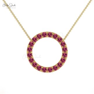 Open Circle Wedding Necklace With 1 Ct Pink Tourmaline 14k Solid Gold Thin Chain Necklaces