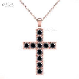 Natural Black Diamond Religious Pendant in 14k Solid Gold Cross Jewelry For Birthday Gift