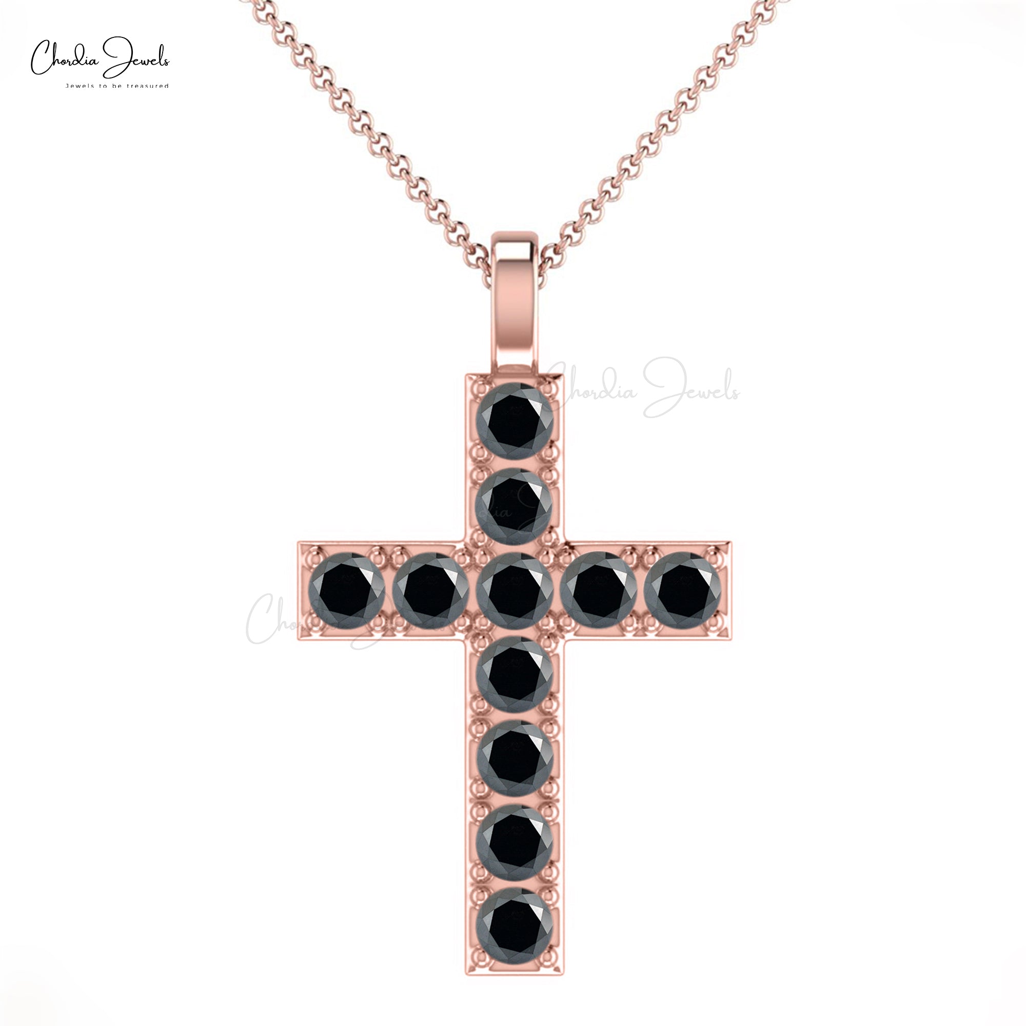 Natural Black Diamond Religious Pendant in 14k Solid Gold Cross Jewelry For Birthday Gift