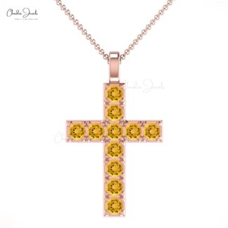 Pave Set Cross Locket In 14k Real Gold Citrine 0.55 Ct Gemstone Jesus Pendant For Her