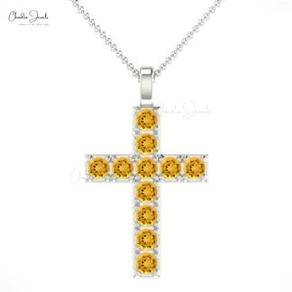 Pave Set Cross Locket In 14k Real Gold Citrine 0.55 Ct Gemstone Jesus Pendant For Her