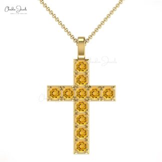 Pave Set Cross Locket In 14k Real Gold Citrine 0.55 Ct Gemstone Jesus Pendant For Her