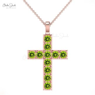 Lords Prayer Cross Locket With 2mm Peridot Pave Set In 14k Real Gold Jesus Pendant