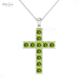 Lords Prayer Cross Locket With 2mm Peridot Pave Set In 14k Real Gold Jesus Pendant