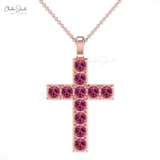 Natural Pink Tourmaline Cross Pendant In 14k Solid Gold Gemstone Religious Fine Jewelry