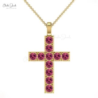 Natural Pink Tourmaline Cross Pendant In 14k Solid Gold Gemstone Religious Fine Jewelry