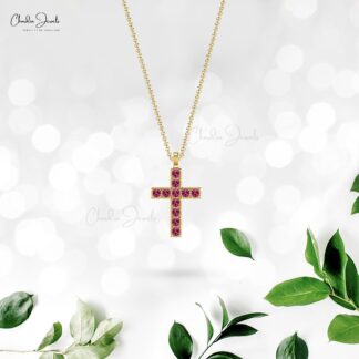 Natural Pink Tourmaline Cross Pendant In 14k Solid Gold Gemstone Religious Fine Jewelry