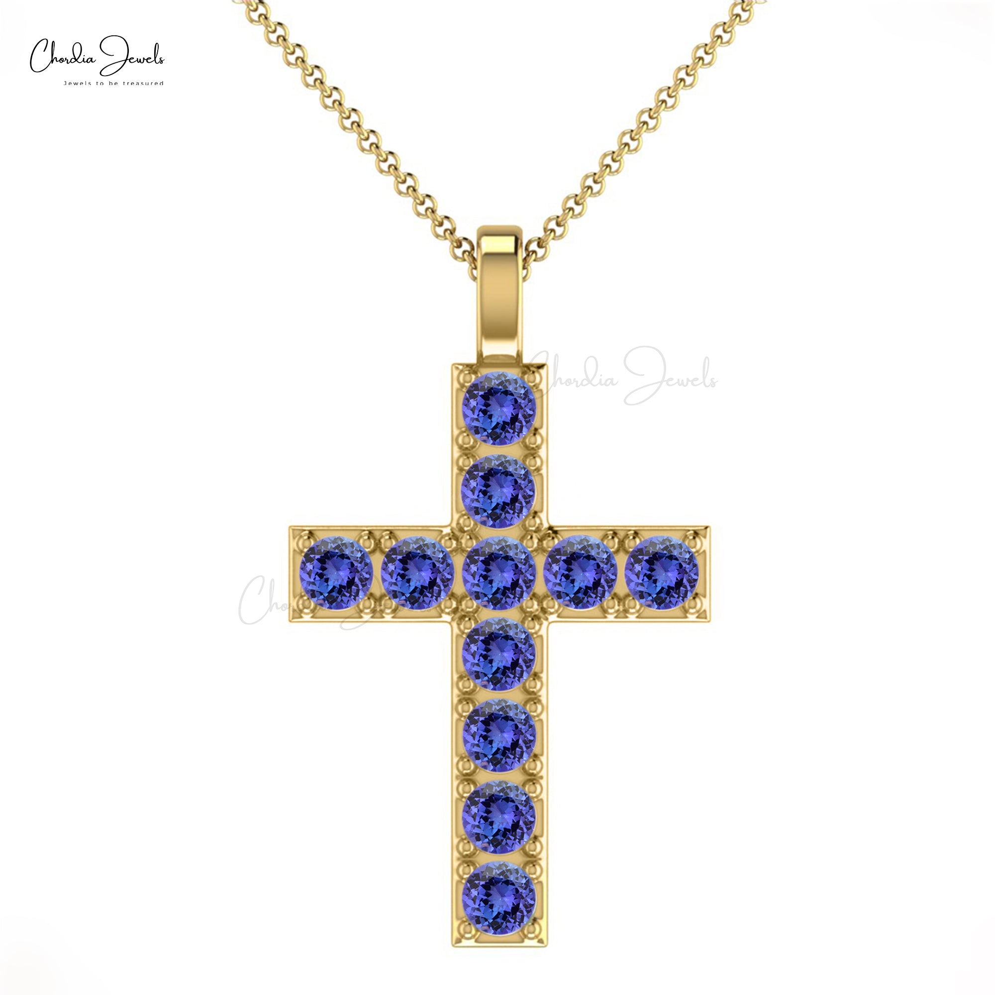 Pray Cross Gold Locket With 2mm Tanzanite Gemstone Real 14k Gold Baptism Pendant
