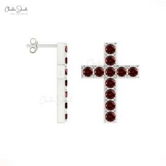 Gemstone Jesus Earrings With 2mm Red Garnet January Birthstone Studs In 14k Real Gold