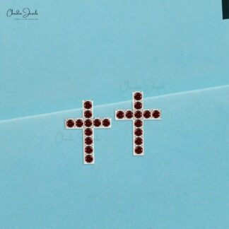 Gemstone Jesus Earrings With 2mm Red Garnet January Birthstone Studs In 14k Real Gold