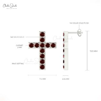 Gemstone Jesus Earrings With 2mm Red Garnet January Birthstone Studs In 14k Real Gold