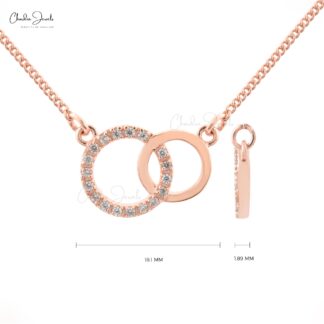 Open Circle Women Necklace With 1.10mm White Diamond Pave Set In 14k Rose Gold Necklace