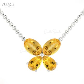 Pure 14k Gold 4 Stone Charm In 6x4mm Oval Citrine Minimalist Butterfly Necklace