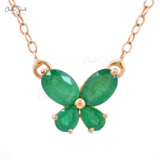 Papillon Wedding Chain Necklace With 1.24 Ct Emerald Prong Set In 14k Rose Gold Necklace